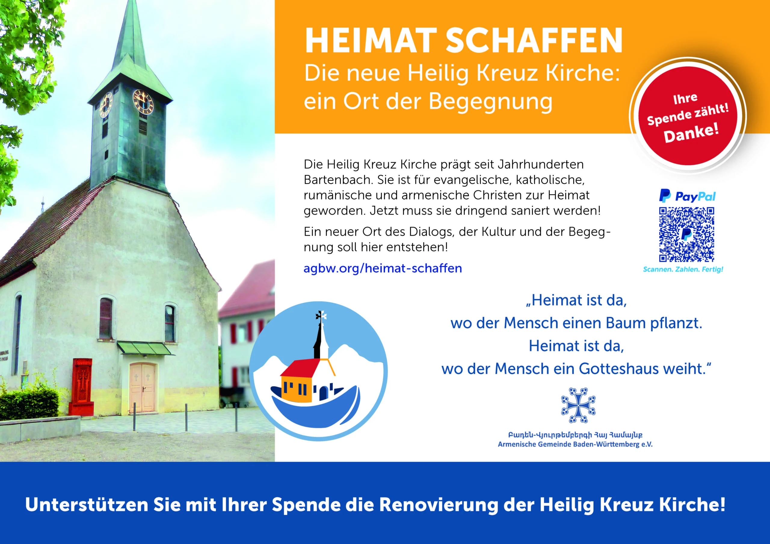 Werbemotiv der Aktion „Heimat schaffen“ mit der Heilig-Kreuz-Kirche in Bartenbach